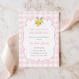 Invitación de baby shower de limón con gingham ros