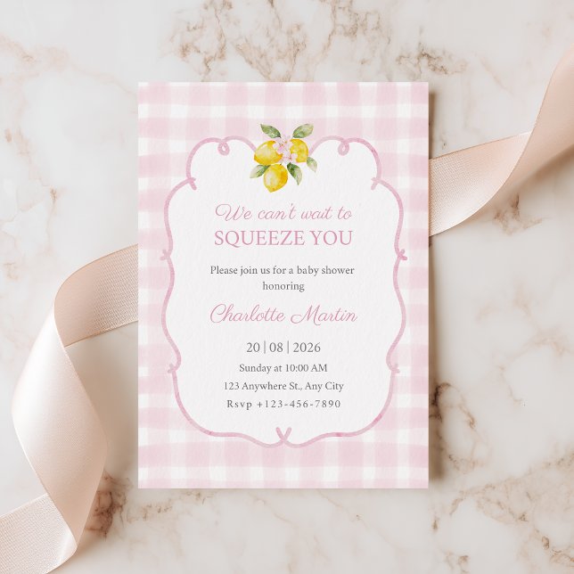 Invitación de baby shower de limón con gingham ros (Subido por el creador)