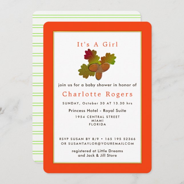 Invitación de Baby Shower de Little Acorns (Anverso / Reverso)