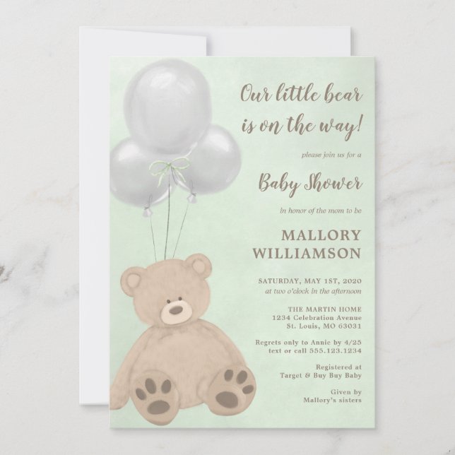Invitación de Baby Shower de Little Bear Cub (Anverso)