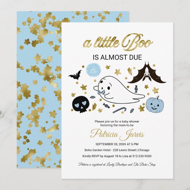 Invitación de Baby Shower de Little Boo Halloween (Anverso / Reverso)