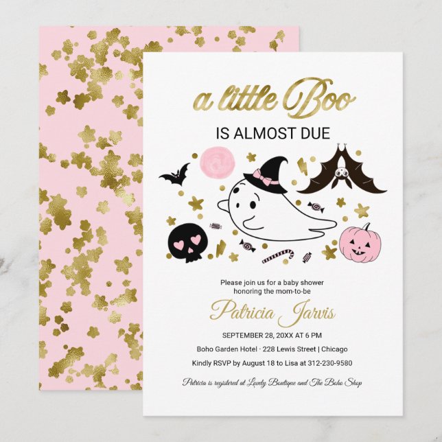 Invitación de Baby Shower de Little Boo Halloween (Anverso / Reverso)