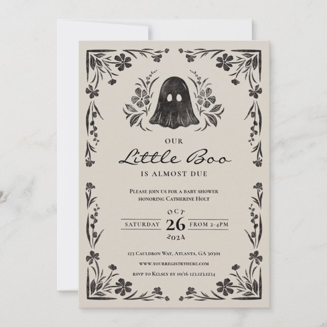 Invitación de Baby Shower de Little Boo Halloween (Anverso)