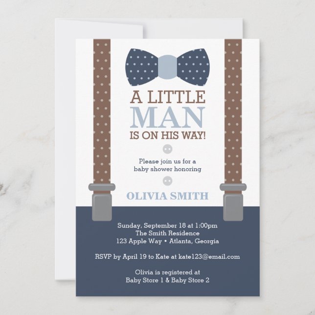 Invitación de Baby Shower de Little Man, azul, mar (Anverso)