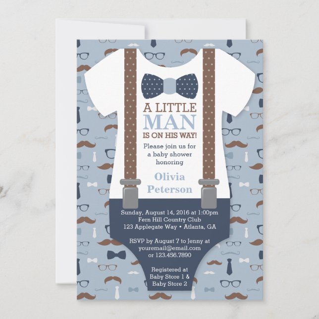 Invitación de Baby Shower de Little Man, azul, mar (Anverso)