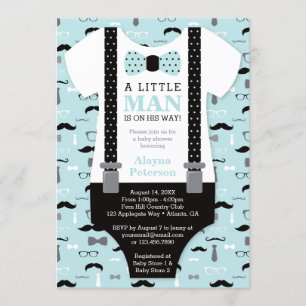 Invitación de Baby Shower de Little Man, azul, neg