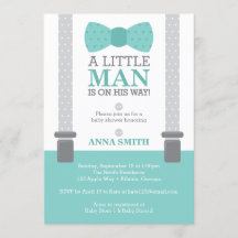 Invitación de Baby Shower de Little Man, azul Verd