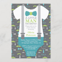 Invitación de Baby Shower de Little Man, Verde azu