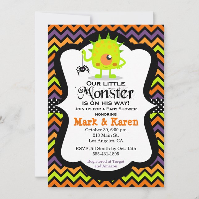 Invitación de Baby Shower de Little Monster Hallow (Anverso)