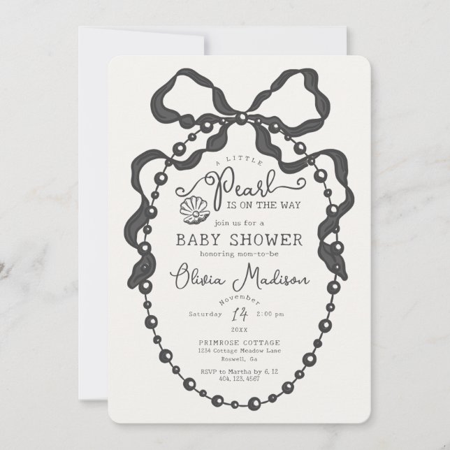 Invitación de Baby Shower de Little Pearl Black Co (Anverso)