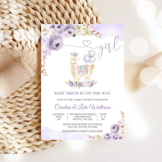 Invitación de Baby Shower de Llama Girl (Subido por el creador)