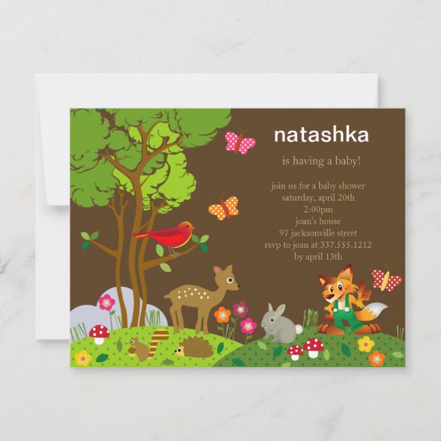 Invitación de Baby Shower de los amigos del bosque (Anverso)