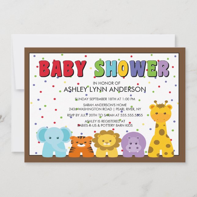Invitación de Baby Shower de los animales de la (Anverso)