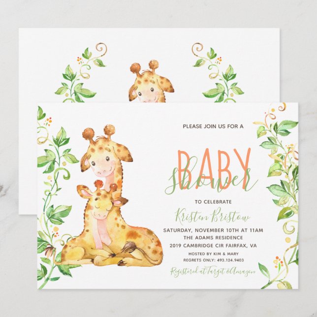 Invitación de Baby Shower de los animales de la (Anverso / Reverso)
