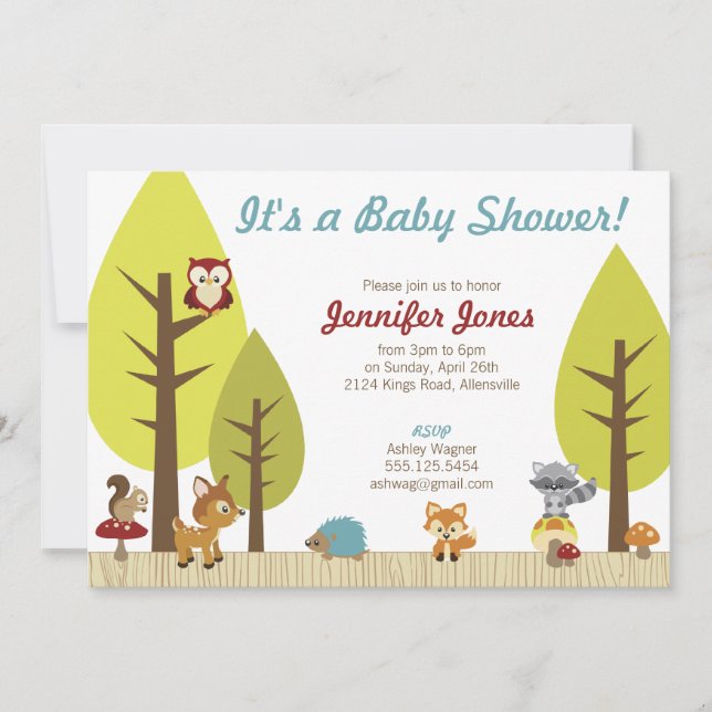 Invitación de Baby Shower de los animales del (Anverso)