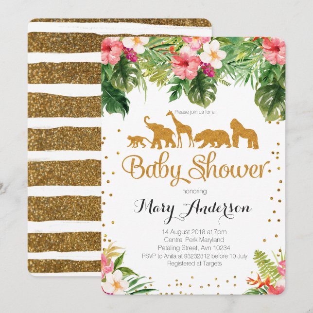 Invitación de Baby Shower de los animales del (Anverso / Reverso)