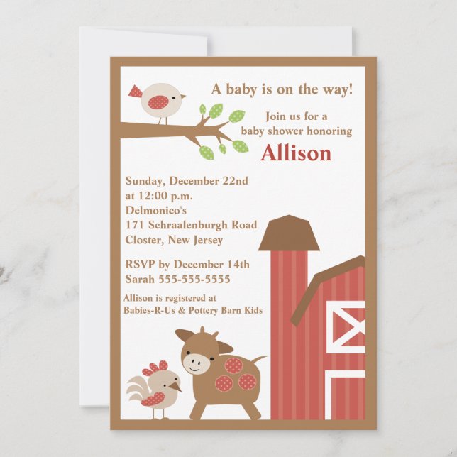 Invitación de Baby Shower de los animales del (Anverso)
