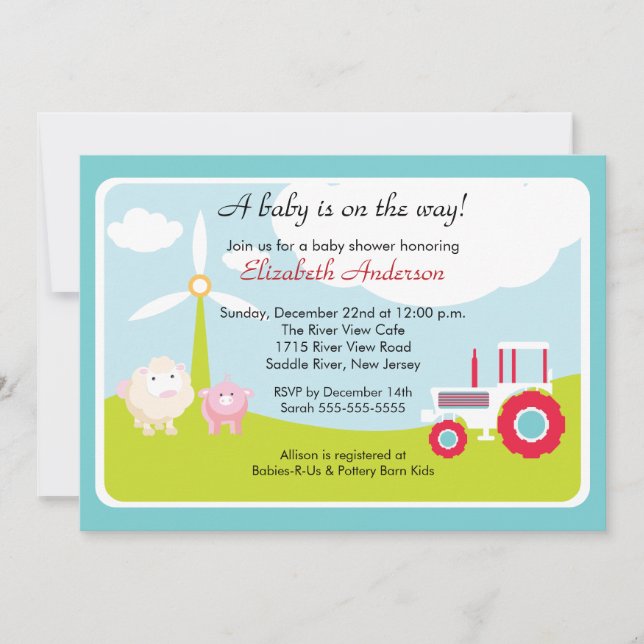 Invitación de Baby Shower de los animales del bebé (Anverso)