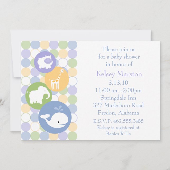 Invitación de Baby Shower de los animales del bebé (Anverso)