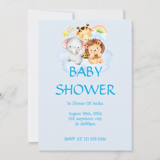 INVITACIÓN DE BABY SHOWER DE LOS ANIMALES SAFARI (Anverso)