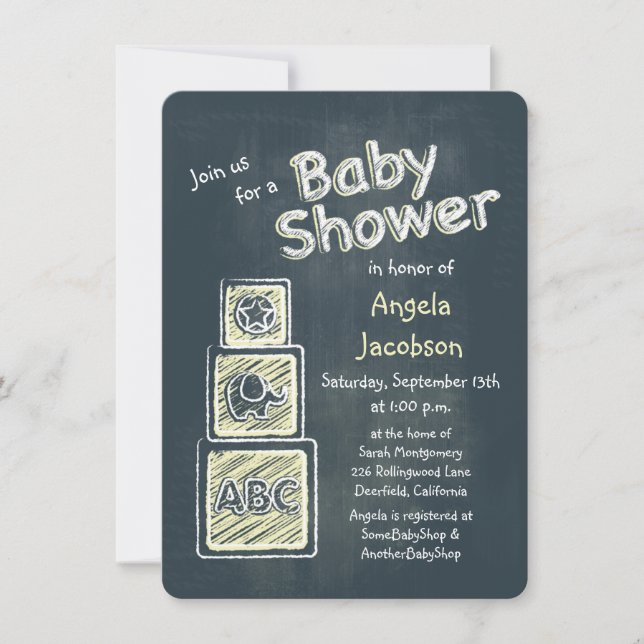 Invitación de Baby Shower de los bloques amarillos (Anverso)