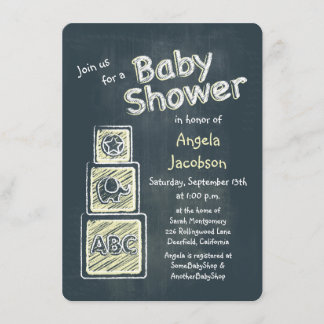 Invitación de Baby Shower de los bloques amarillos