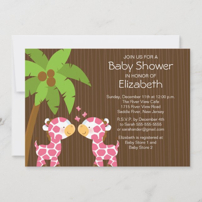 Invitación de Baby Shower de los chicas del gemelo (Anverso)