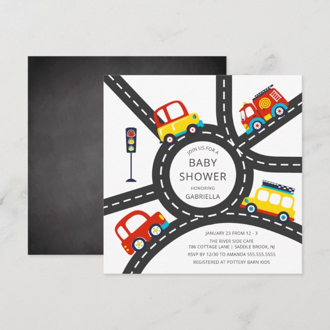 Invitación de Baby Shower de los chicos de la ruta (Anverso / Reverso)