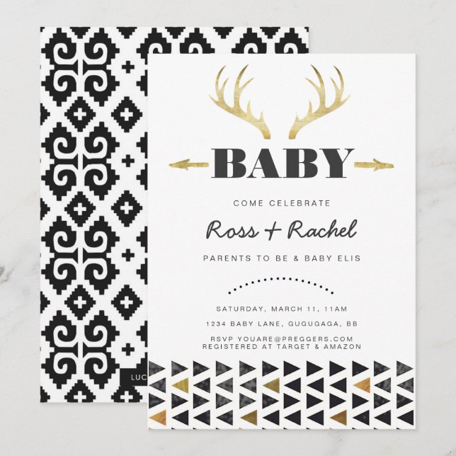 Invitación de Baby Shower de los ciervos de Boho (Anverso / Reverso)