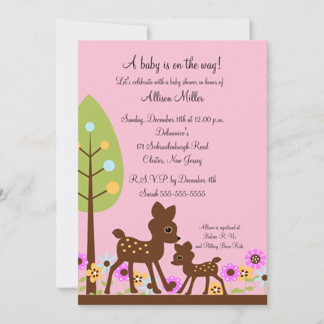 Invitación de Baby Shower de los ciervos del bebé (Anverso)