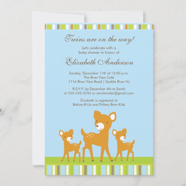 Invitación de Baby Shower de los ciervos del bebé (Anverso)