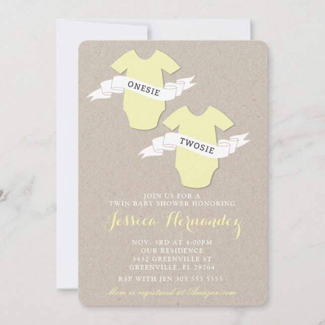 Invitación de Baby Shower de los gemelos (Anverso)