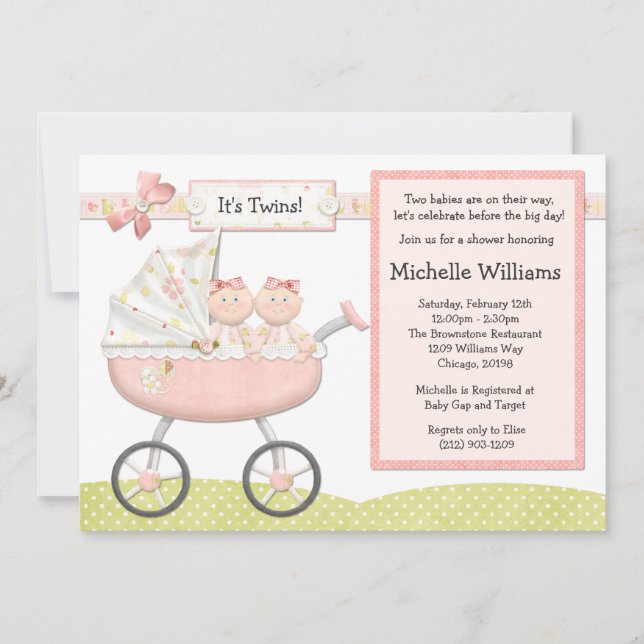 Invitación de Baby Shower de los gemelos (Anverso)