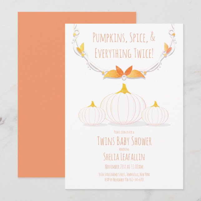 Invitación de Baby Shower de los gemelos blancos d (Anverso / Reverso)