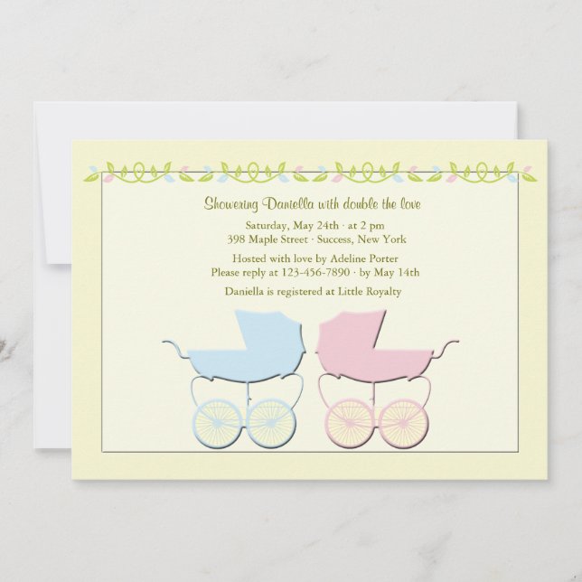 Invitación de Baby Shower de los gemelos del (Anverso)