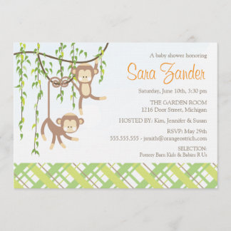 Invitación de Baby Shower de los gemelos - monos