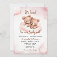 Invitación de Baby Shower de los gemelos osos de o