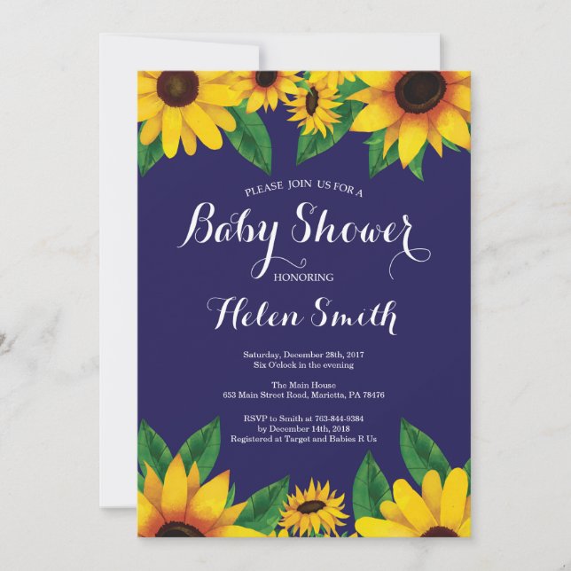 Invitación de Baby Shower de los girasoles de los (Anverso)