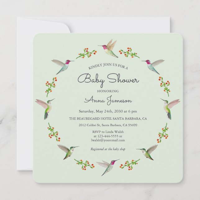 Invitación de Baby Shower de los Hummingbirds de A (Anverso)