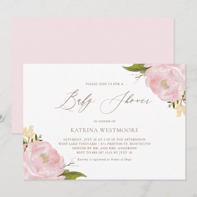 Invitación de Baby Shower de los pueblos rosados d (Anverso / Reverso)