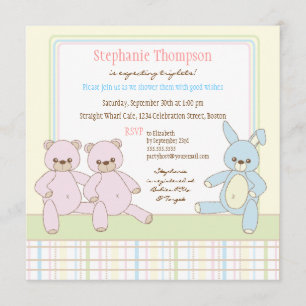 Invitación de Baby Shower de los tríos del peluche