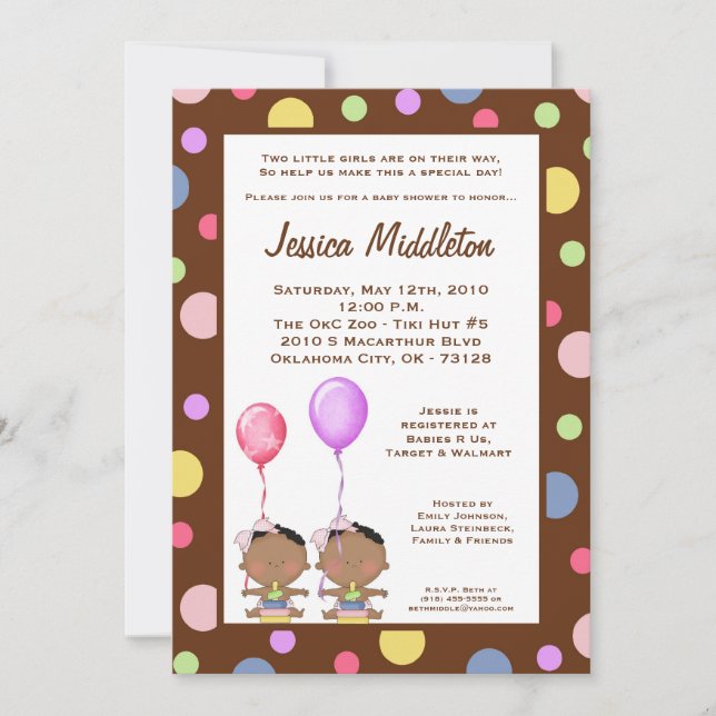 Invitación de Baby Shower de los TWINS afroamerica (Anverso)