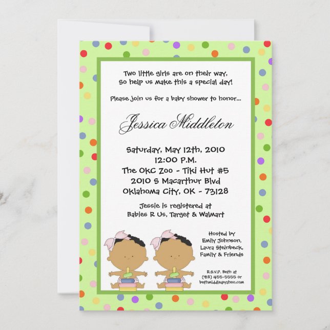 Invitación de Baby Shower de los TWINS afroamerica (Anverso)