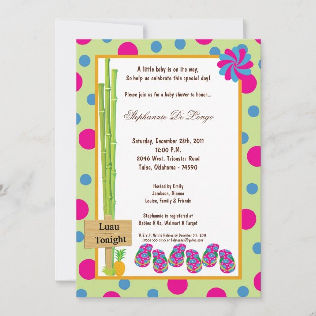 Invitación de Baby Shower de Luau de 5 horas al dí (Anverso)