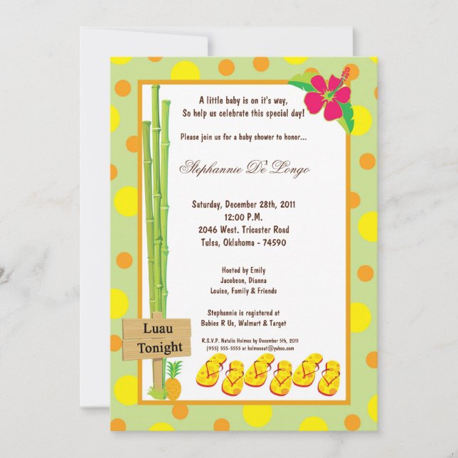 Invitación de Baby Shower de Luau de 5 horas al dí (Anverso)
