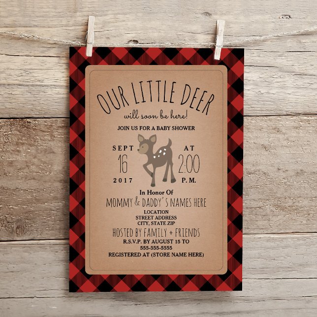 Invitación de Baby Shower de Lumberjack Plaid Deer (Subido por el creador)