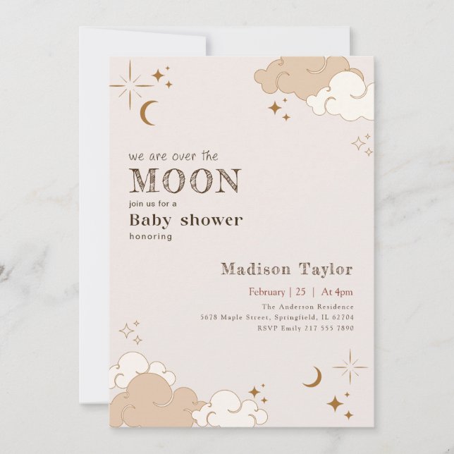 Invitación de Baby Shower de Luna Creciente Místic (Anverso)