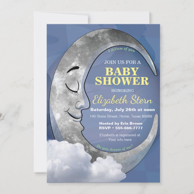 Invitación de Baby Shower de Luna Durmiendo Estrel (Anverso)