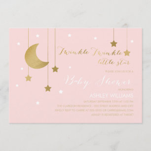 Invitación de Baby Shower de Luna Rosa y Estrellas