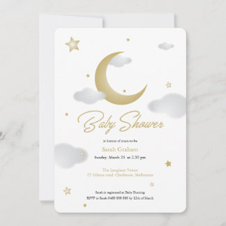 invitación de baby shower de luna y estrellas